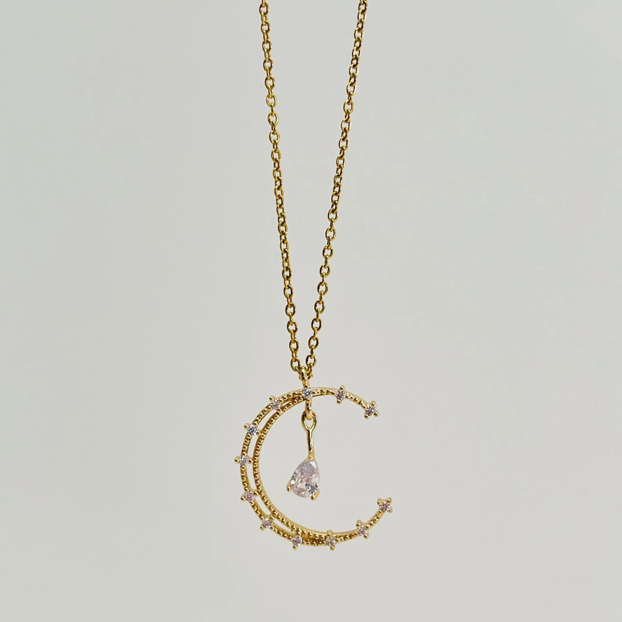 Crystal Filigree Crescent Moon Pendant