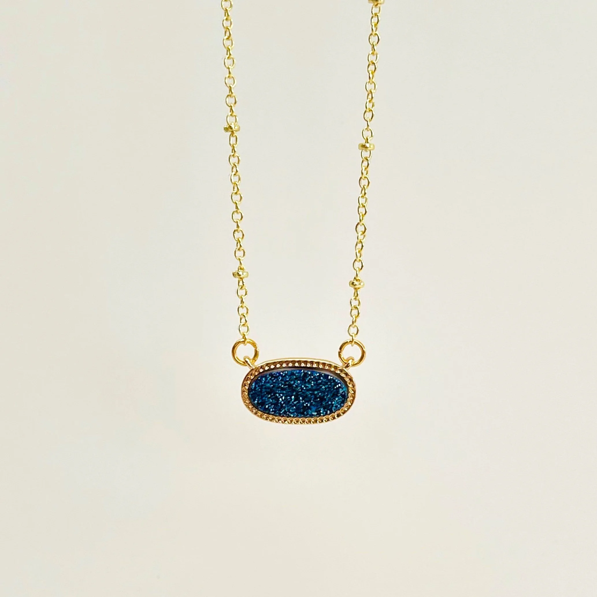 Blue Iridescent Druzy Pendant Necklace