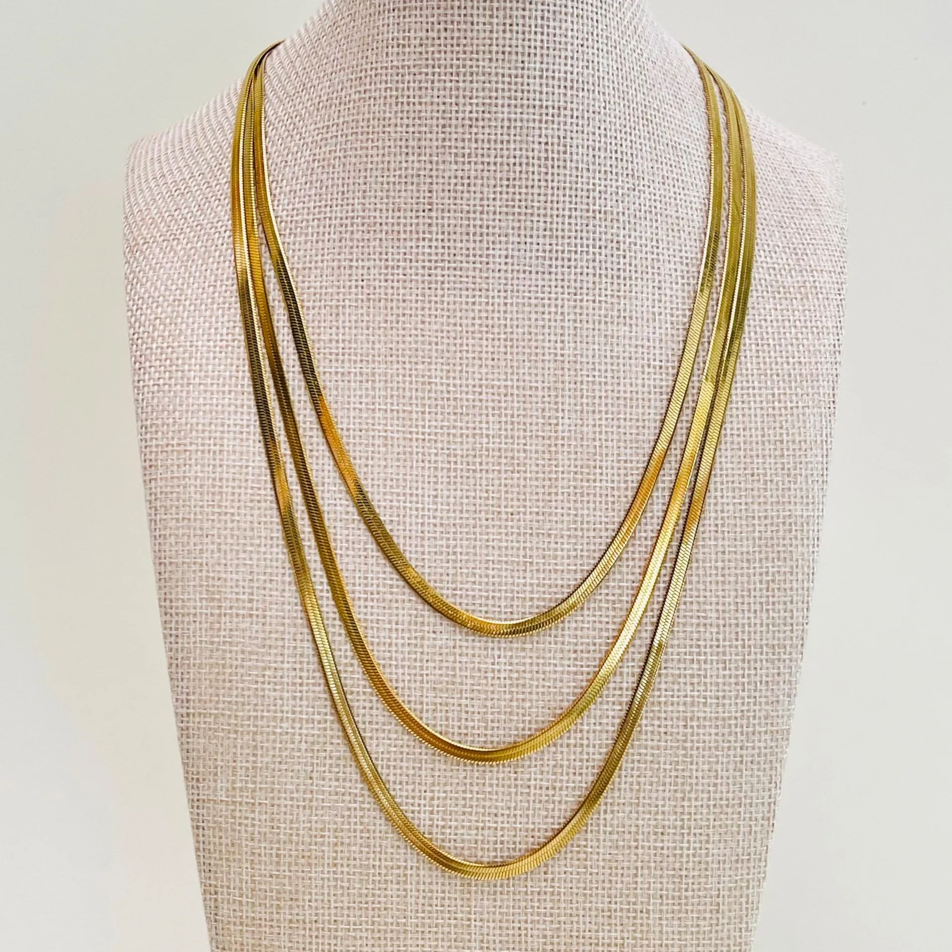 Triple Gold Herringbone Layering Chain - Stainless Steel