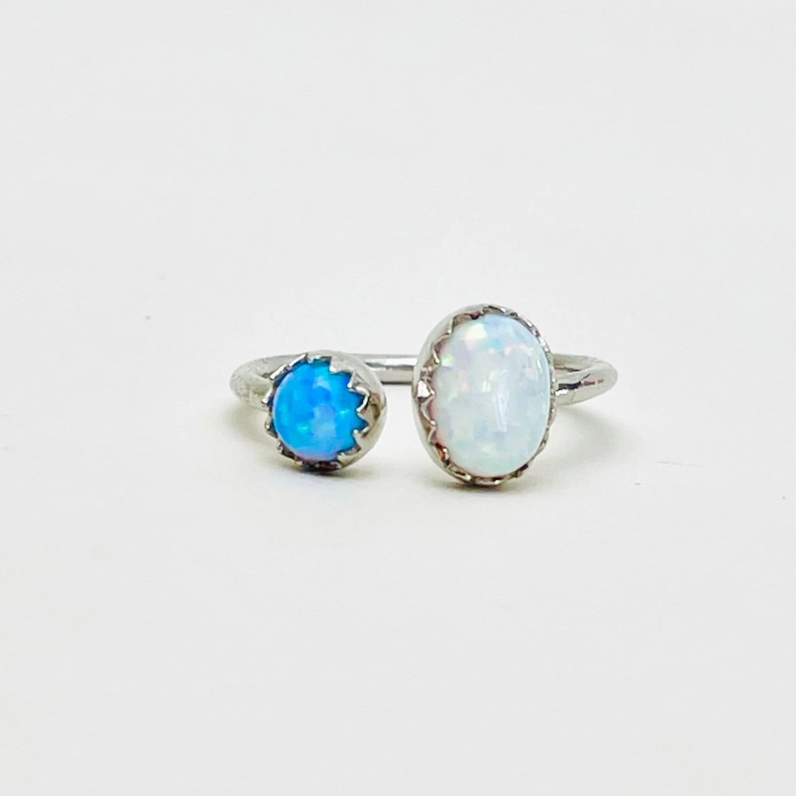 The Duo White and Blue Opal Ring - Silver