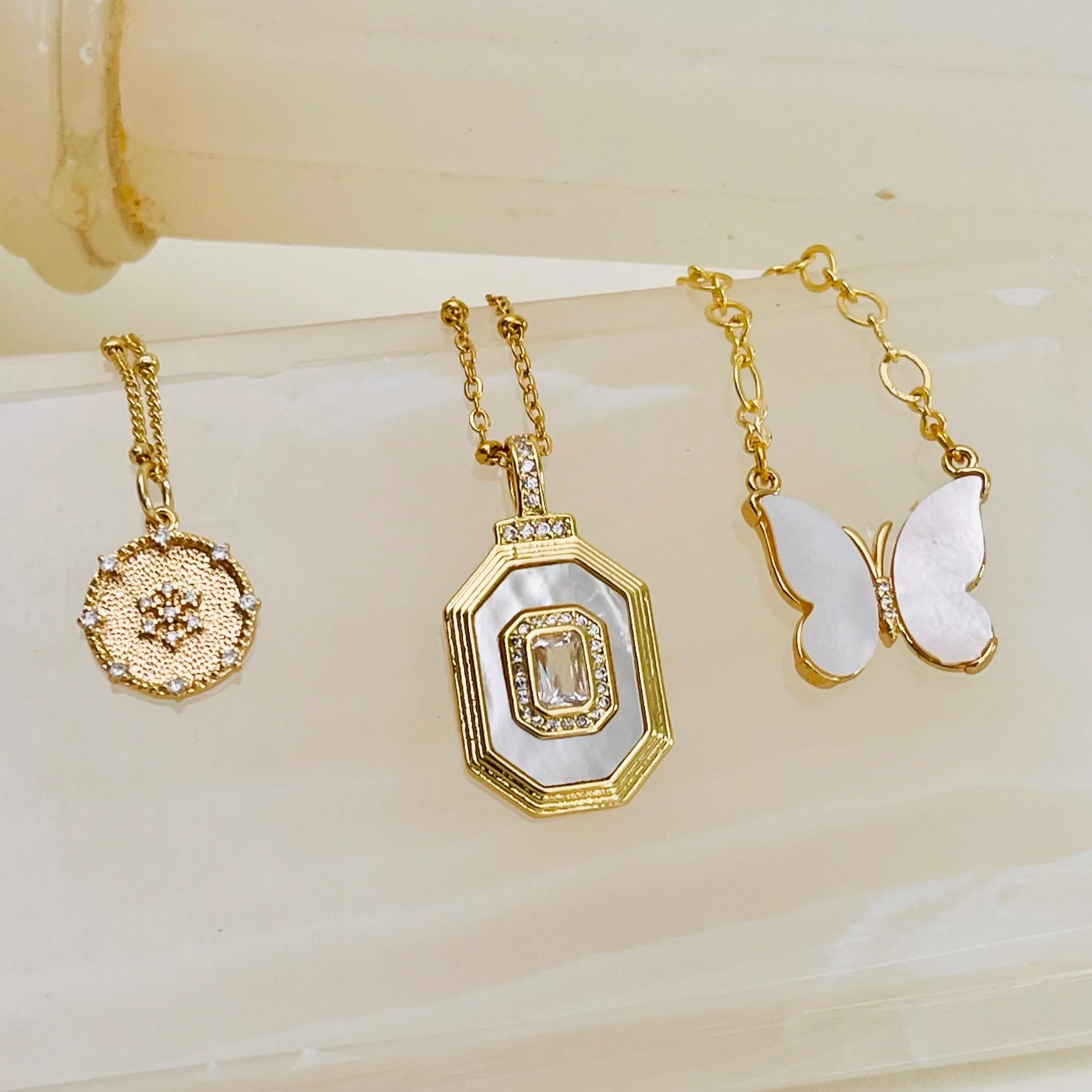 White Mother of Pearl Crystal Octagon Pendant