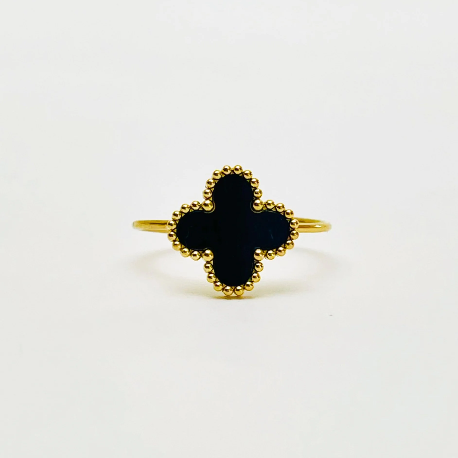 The Black Onyx Enamel Clover Ring