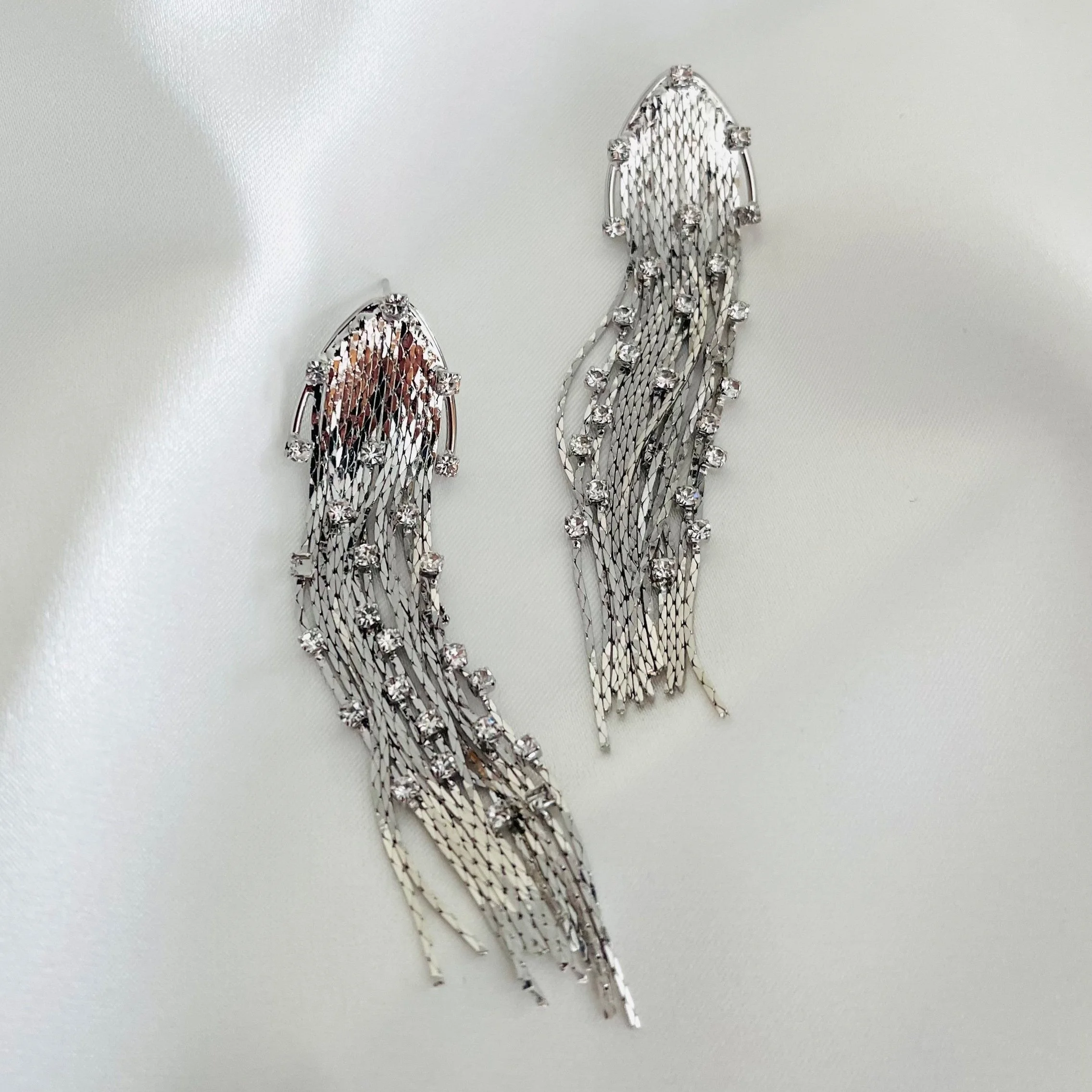 The Silver Crystal Chain Tassel Drops