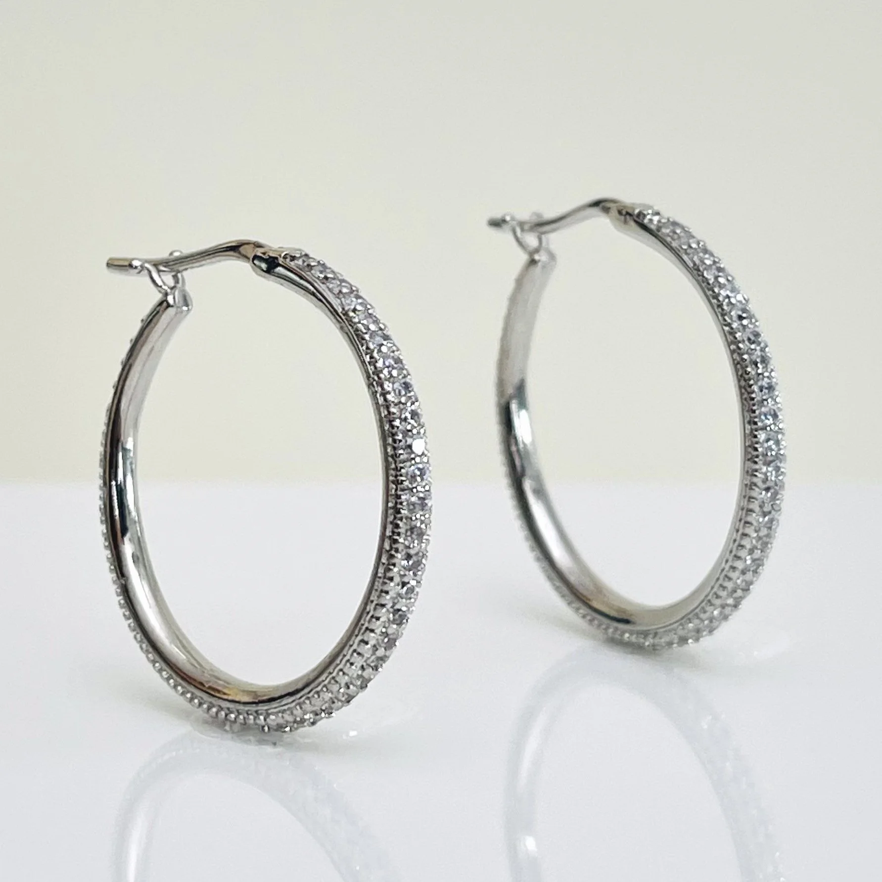 The Silver Pave Crystal Medium Hoops