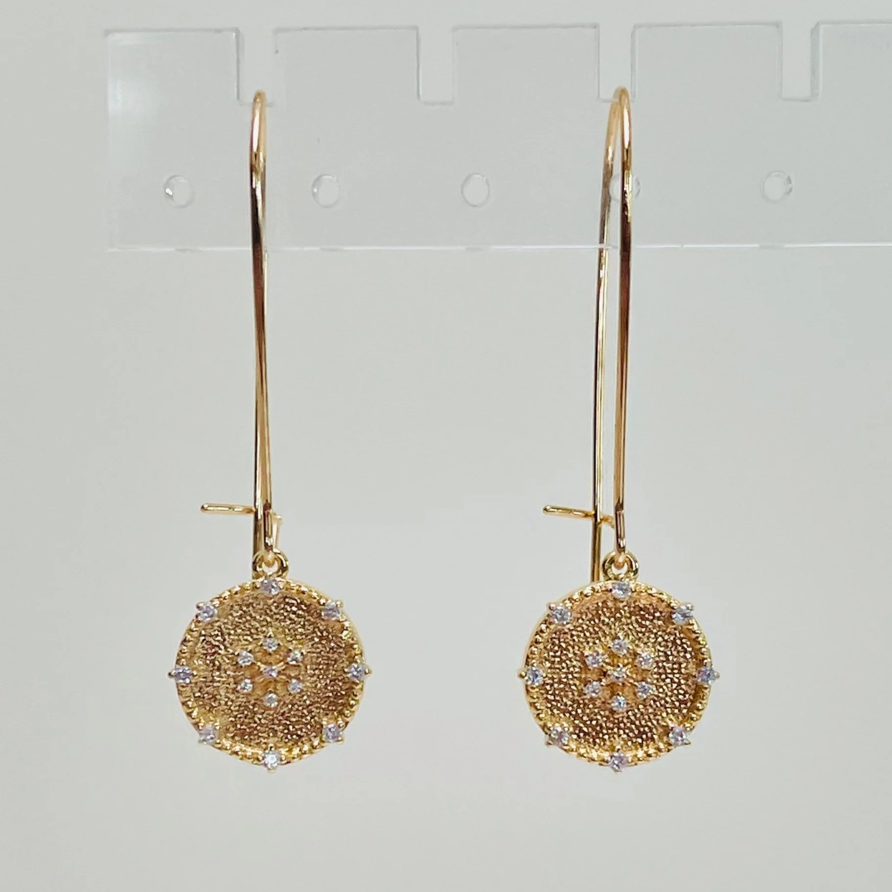 Pave Crest Long Wire Drop Earrings
