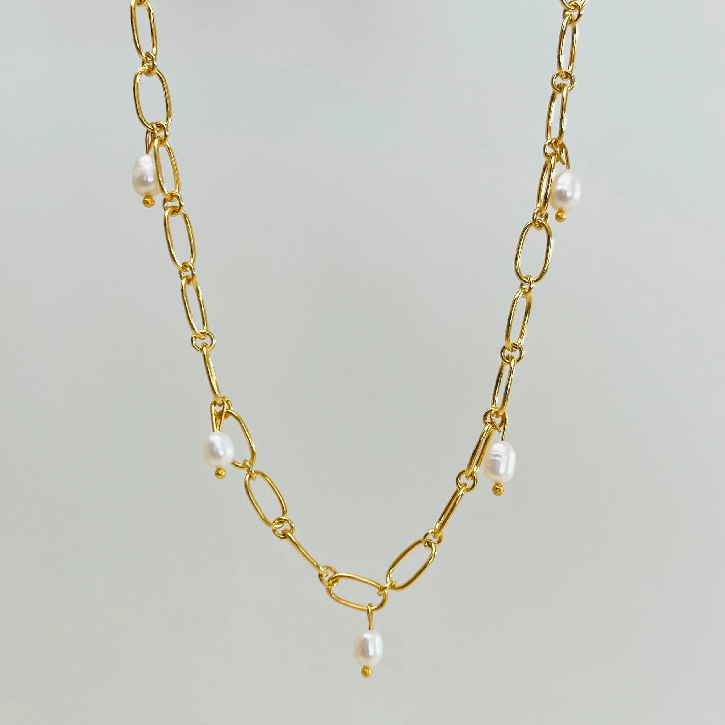 The Golden Oval and Pearl Drop Chain Layering Necklace
