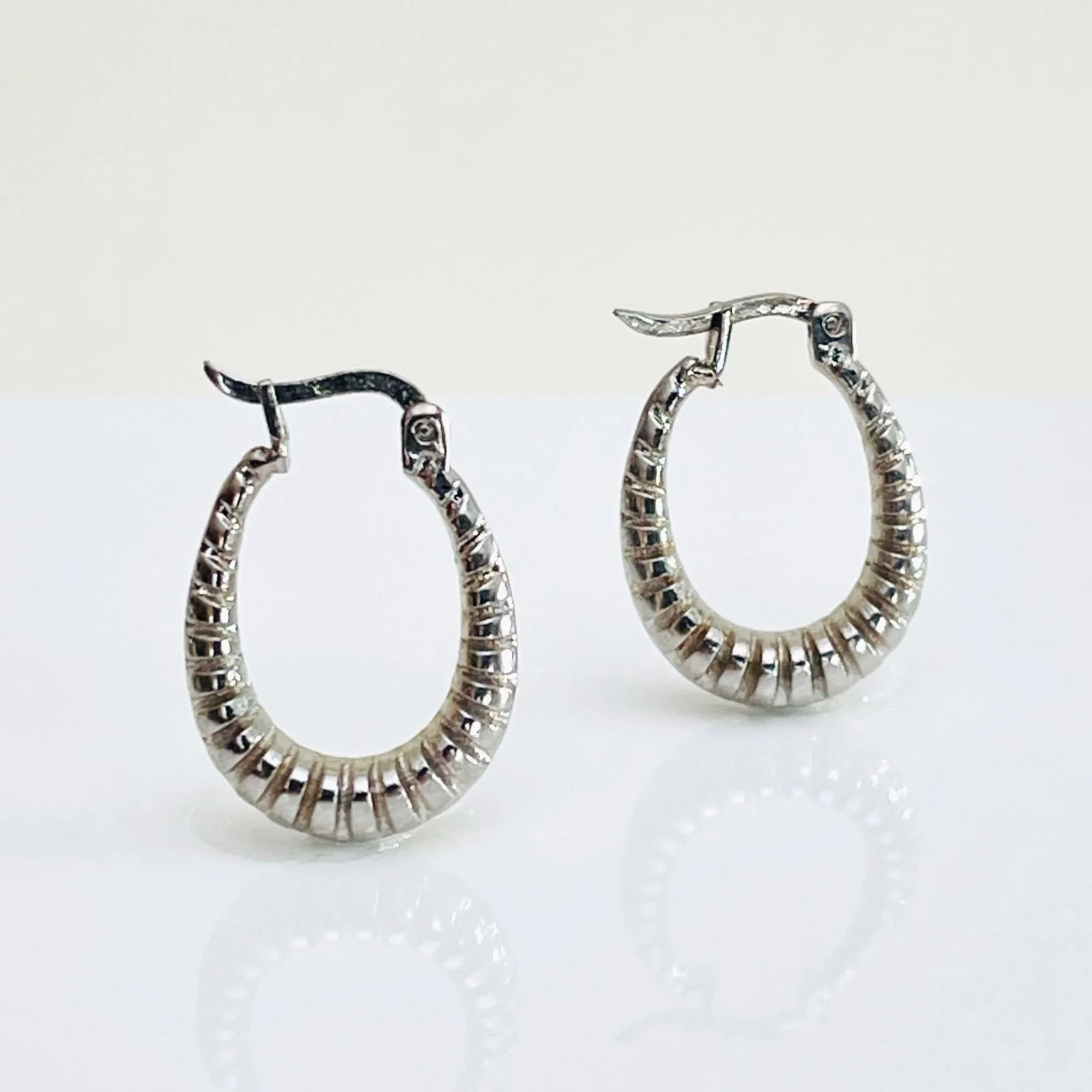 Silver Ribbed Channel Hoops