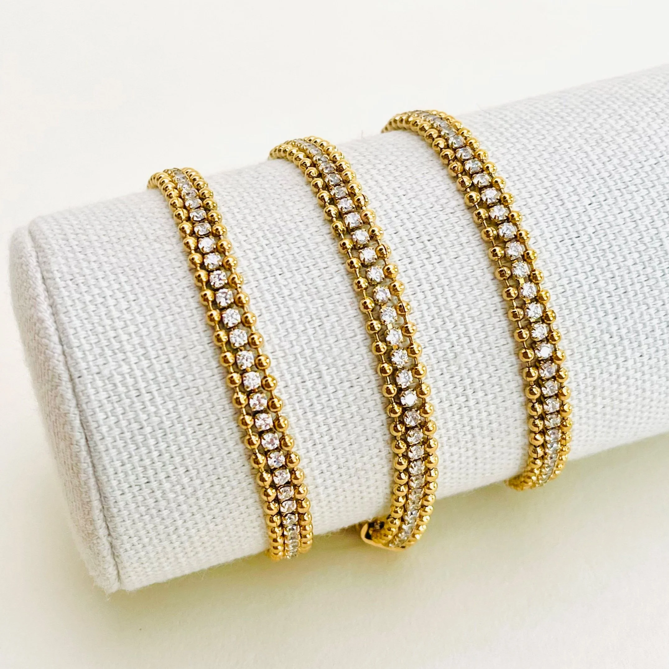 Golden Ball Chain Triple Tennis Bracelet - Stainless Steel
