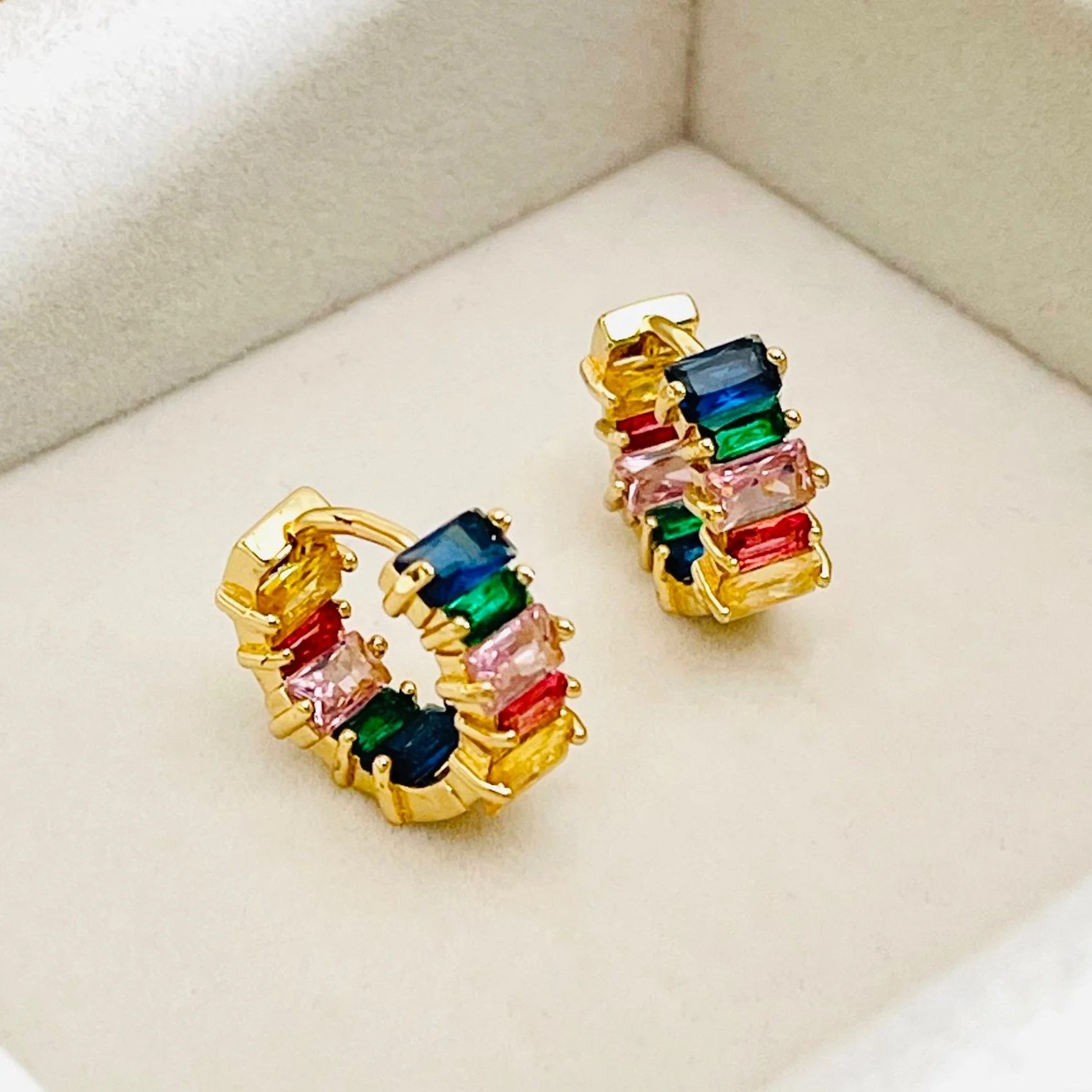 Rainbow Crystal Huggie Hoops