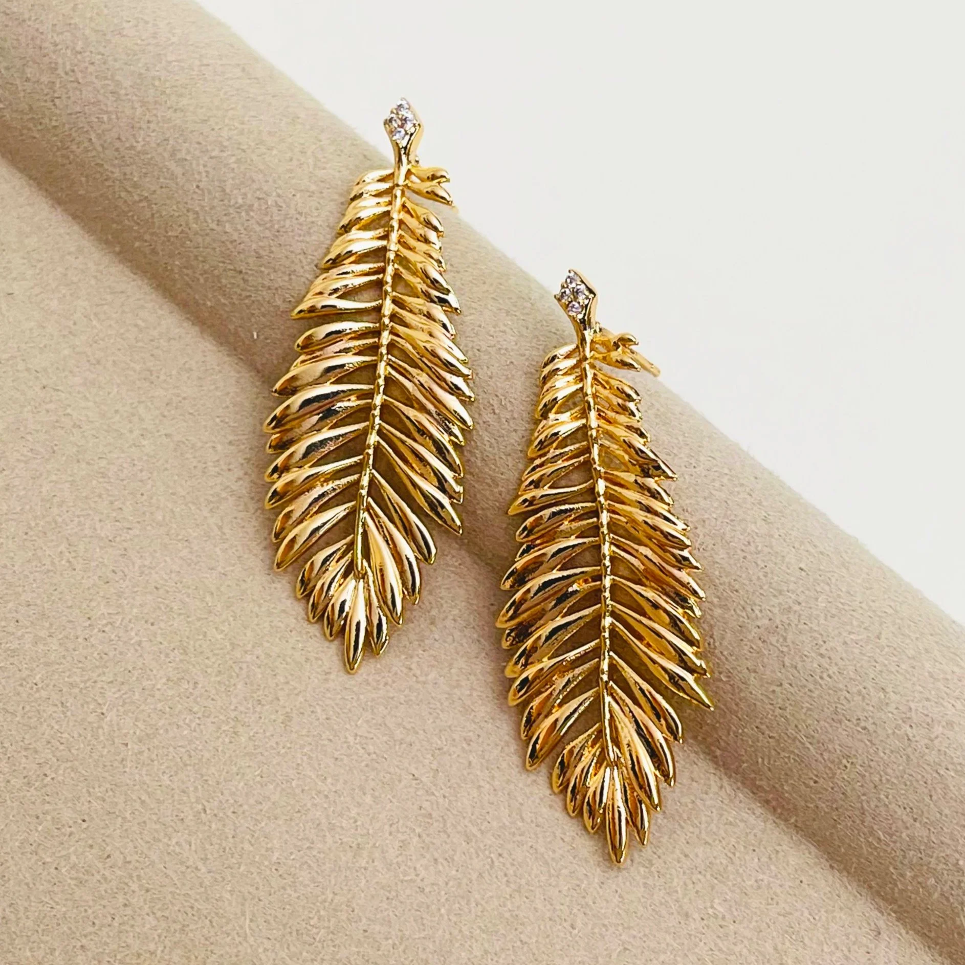 The Golden Pave Feather Drop Earrings