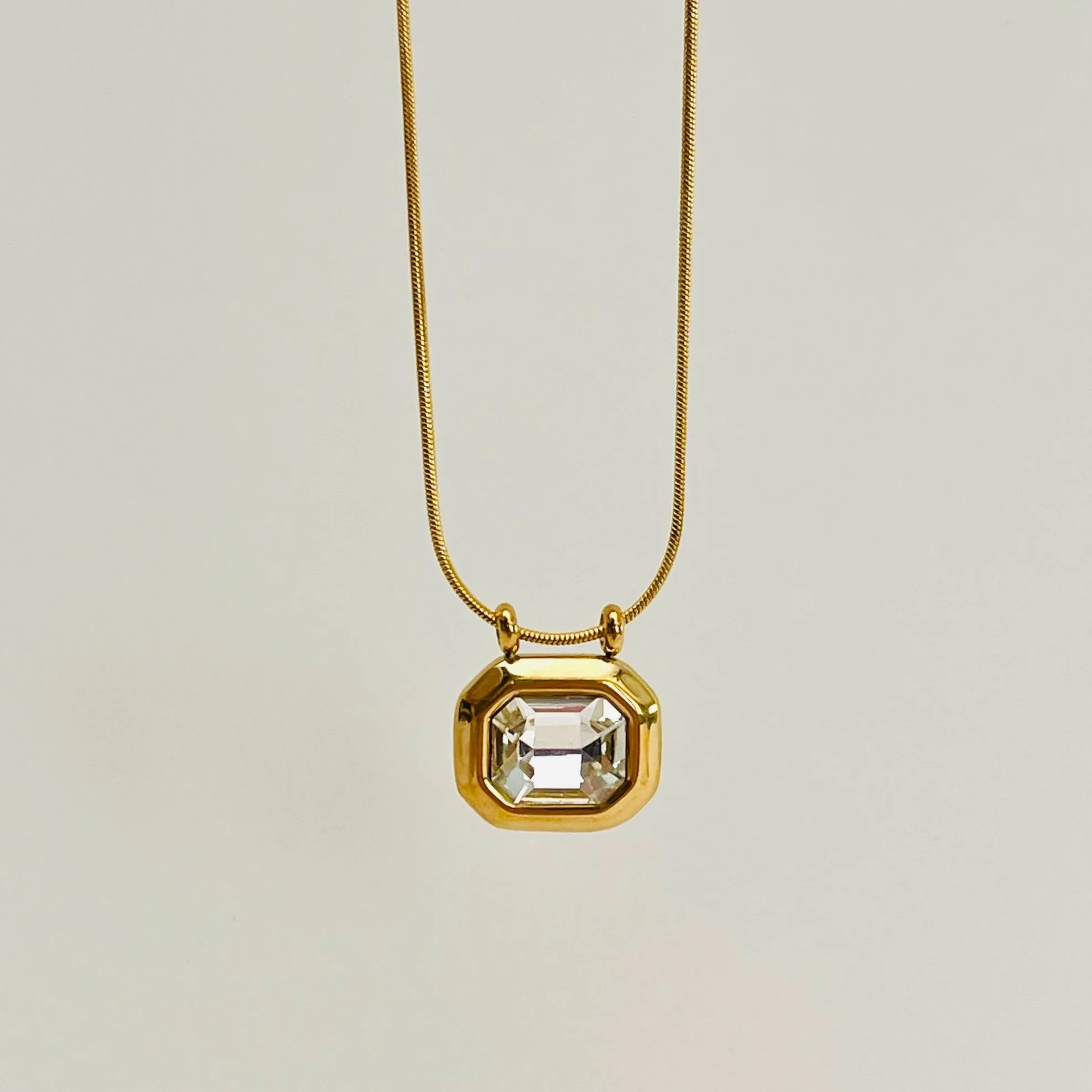 Golden Emerald Crystal Statement Pendant - Stainless Steel