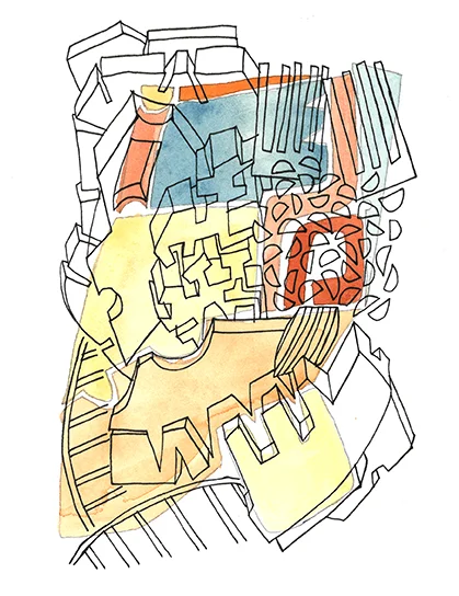 Unfastened object watercolor, graphite and ink on paper, 2018