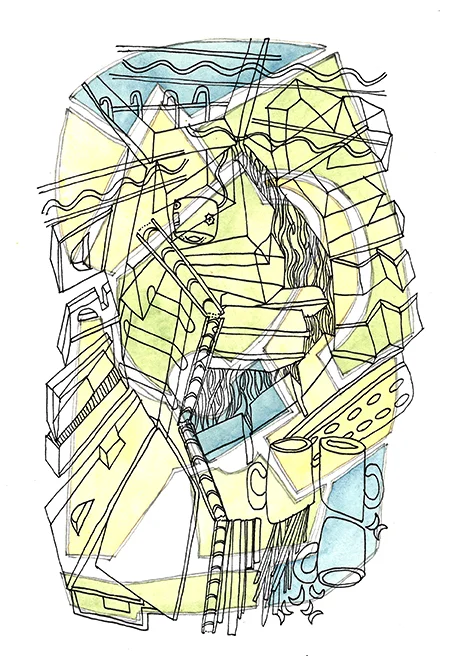 Unfastened object watercolor, graphite and ink on paper, 2018