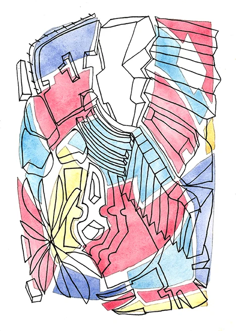 Unfastened object watercolor, graphite and ink on paper, 2018