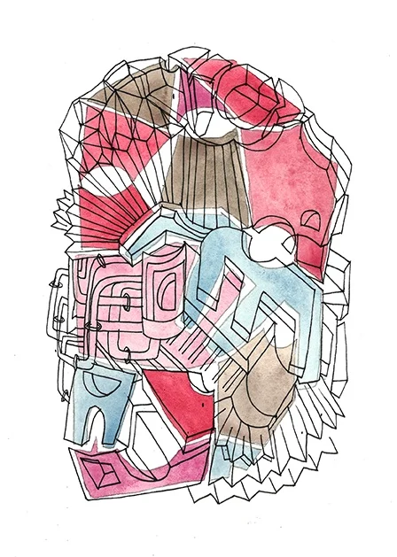 Unfastened object watercolor, graphite and ink on paper, 2018