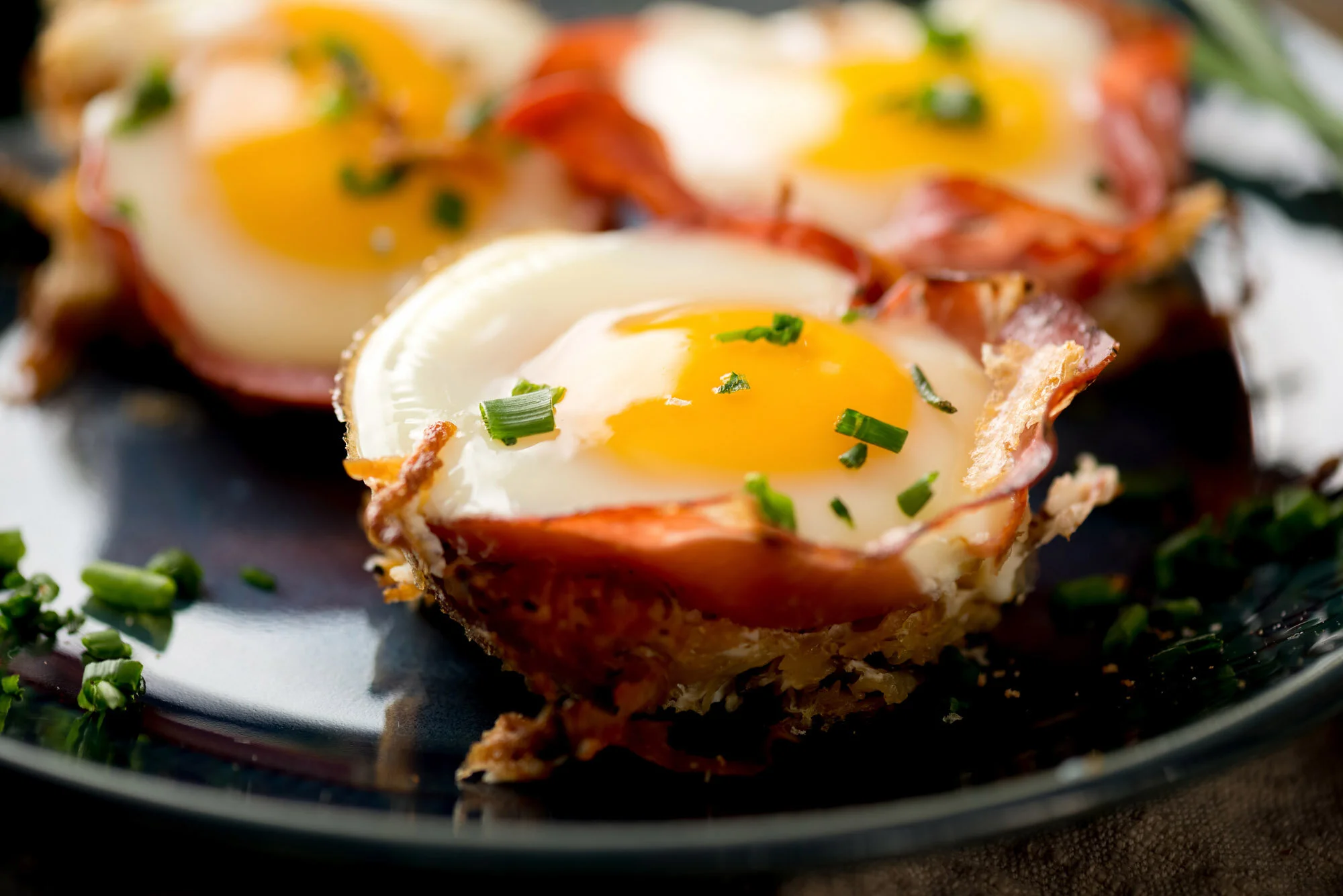 Baked Eggs Closeup on set in Toronto Food Photography Studio