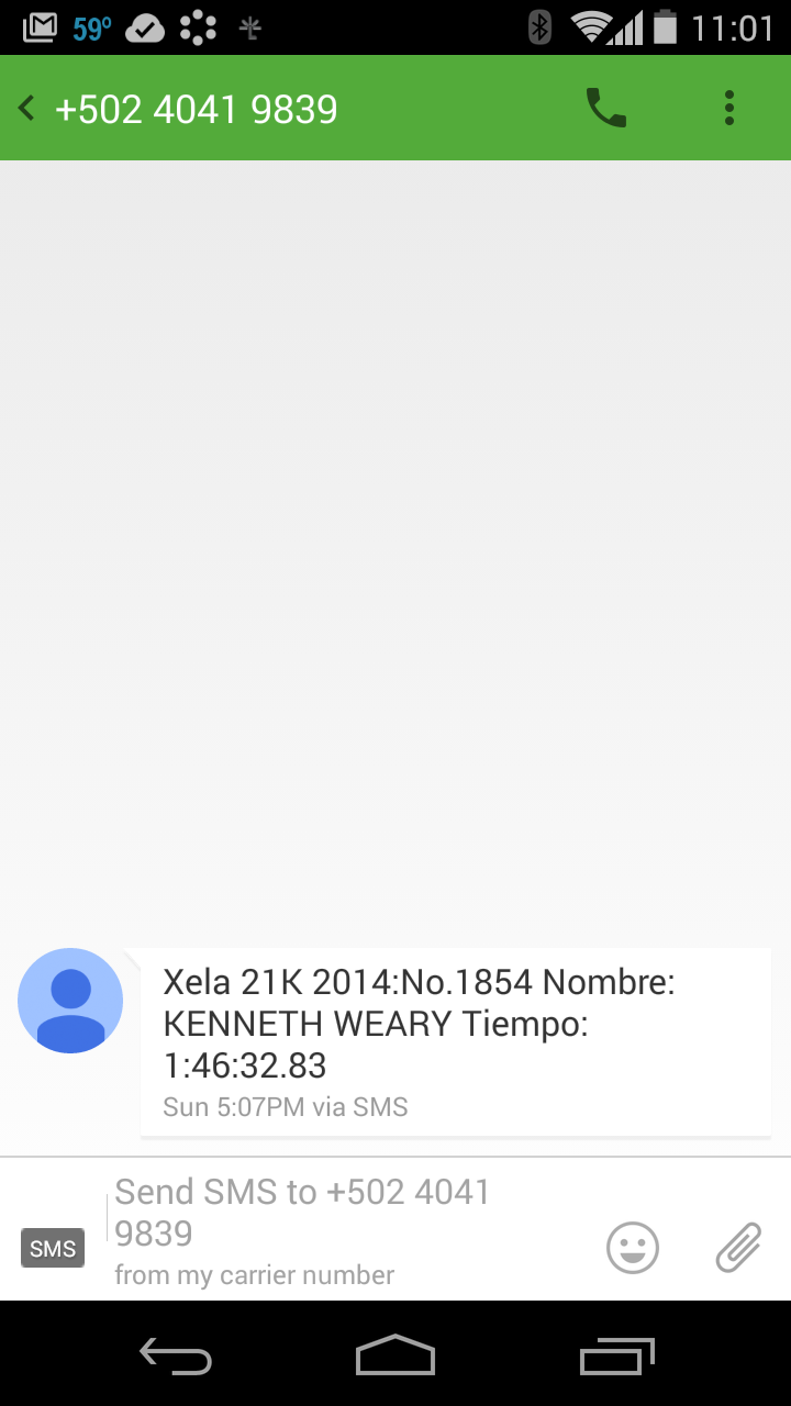 Race results were texted (for FREE) to each runner that asked for them.