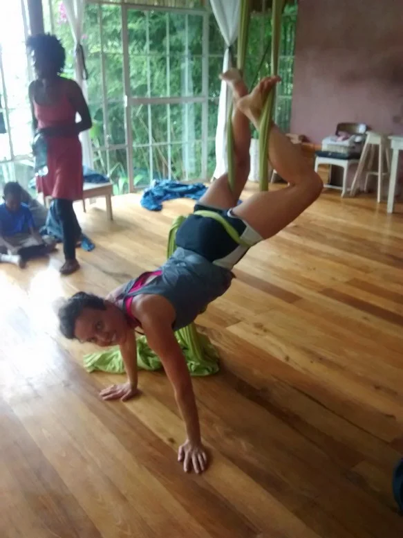 Playing on the silks.