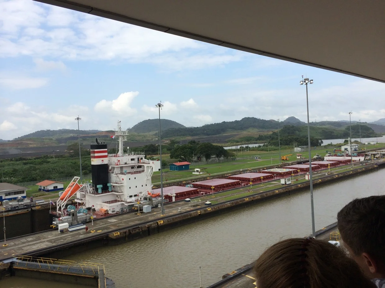 A very large boat going through the Canal. Cruise Ships pay as much as $500,000 for one passage. See the waterway behind it? That is part of the expansion project of the Canal. It is scheduled to open in late 2015.