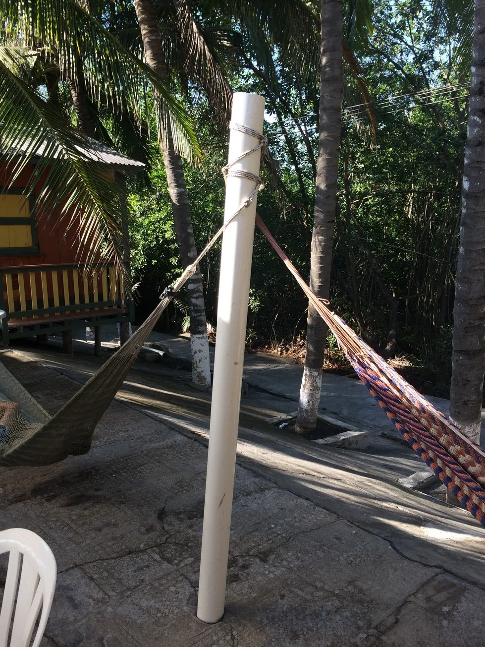 The poles holding up the hammocks (PVC).