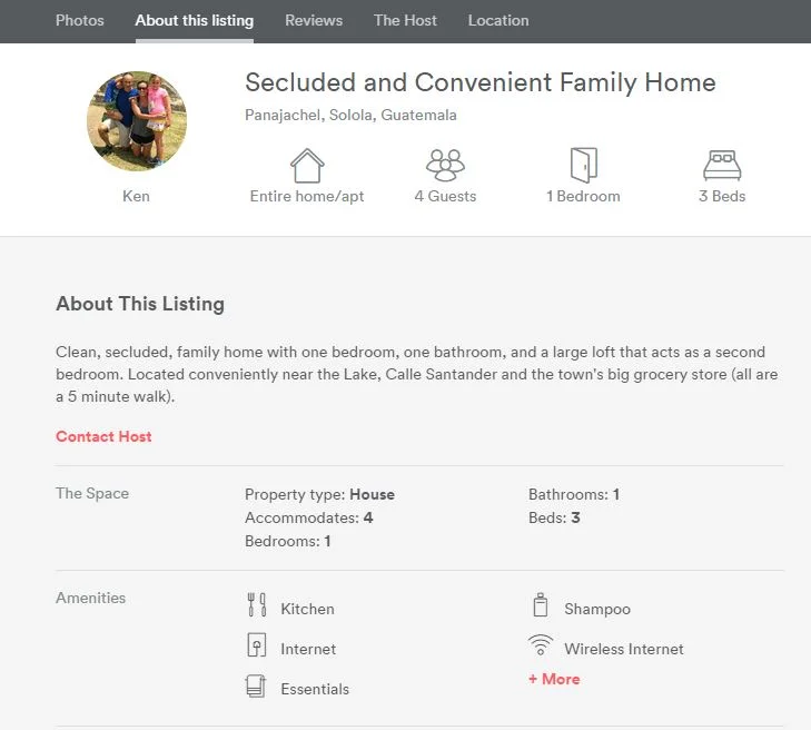 Our listing on airbnb
