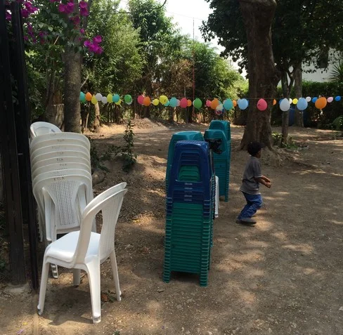Getting ready to party! Chair and stool rental have arrived.