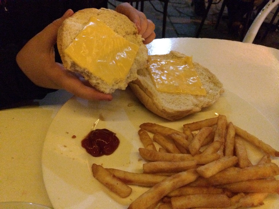 Ela was very excited when the restaurant said they could make her a custom grilled cheese sandwich! She thought it was delicious.