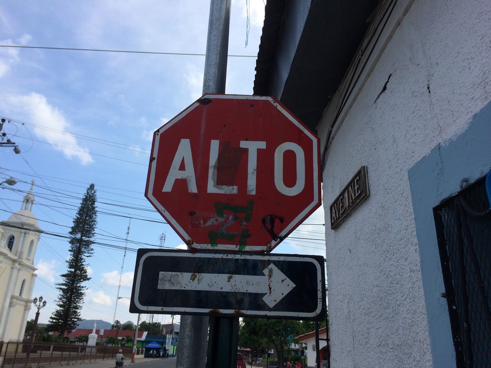 Driving here can be tricky. This is a fairly nice sign as it is easy to read. 