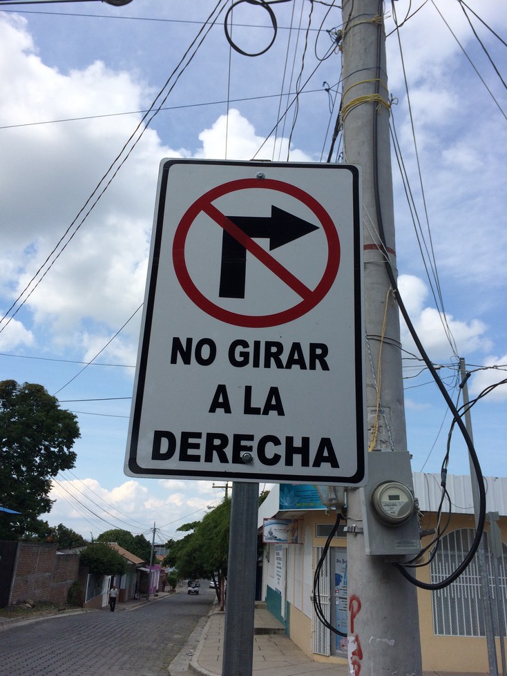 This town is made up of mostly one-way streets. Obviously it means no right turns. It also means that I have the right-of-way because it's not a stop sign. 