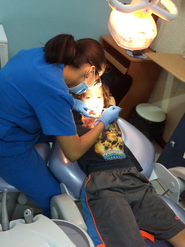 Tag was a challenge for the hygienist. He was more interested in holding the instruments for her than getting his teeth cleaned. He played with the water squirter, electronic brush and anything else that was within his reach. Additionally, two appointments at 3:00 did not mean 2 appointments at 3:00. It meant one kid went at 3:00 and the other kid went when the first was finished.