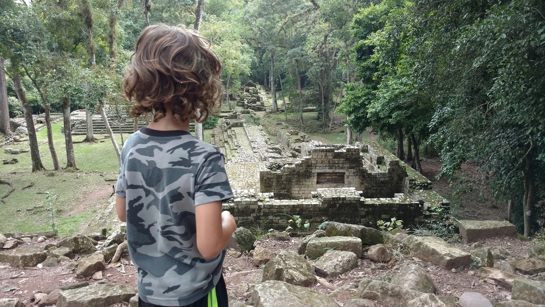 Tag is overlooking the former residences of the highest hierarchy at the Copan Ruins.