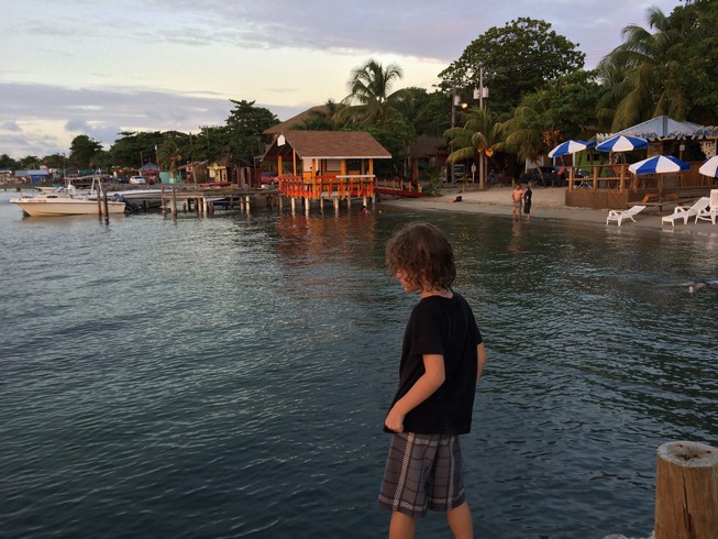 West End - Hanging out on Rudy's dock, The main road is just beyond the blue and white umbrellas. 