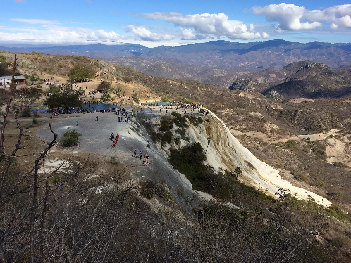 A view of Hierve el Agua from a nearby hilltop