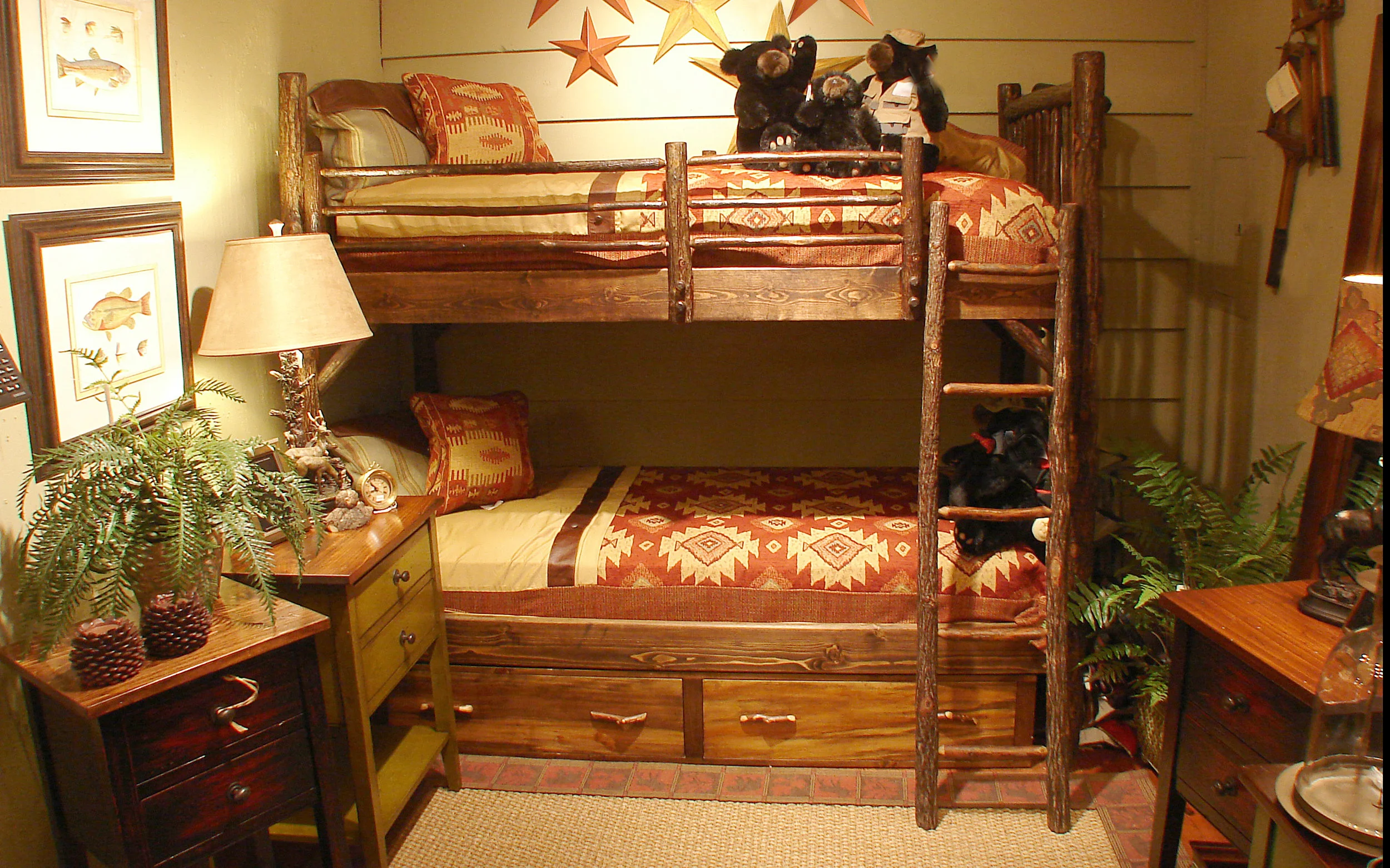 Kids love bunkbeds and we build them in our own workshop. Whether you like the natural wood and bark look, or painted a special finish, we can accommodate almost any request. We can even build it with other wood types for a cleaner look.
