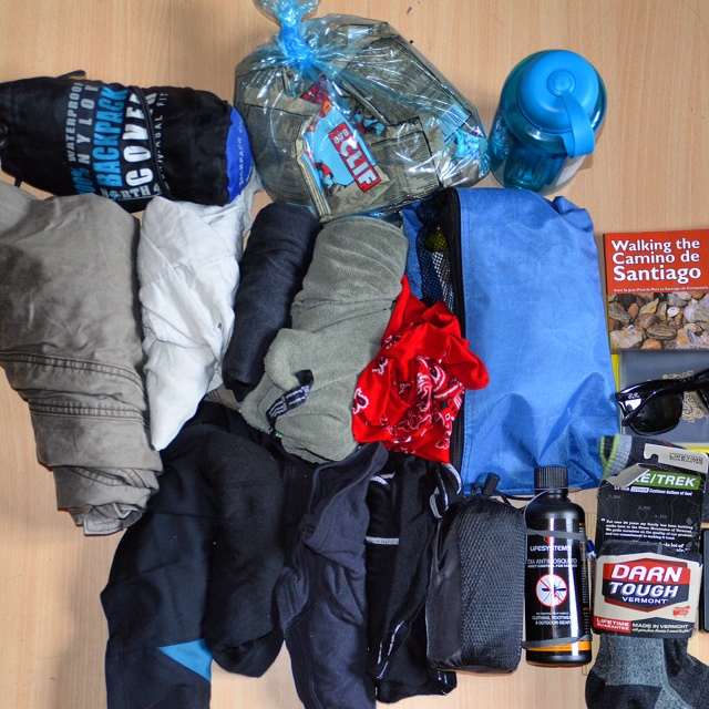 My Camino gear...including 1kg of Clif Bars.
