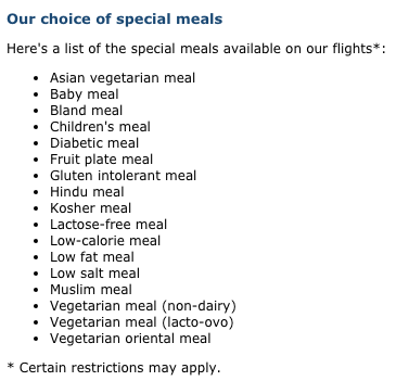 The "Special Meals" of Air Canada