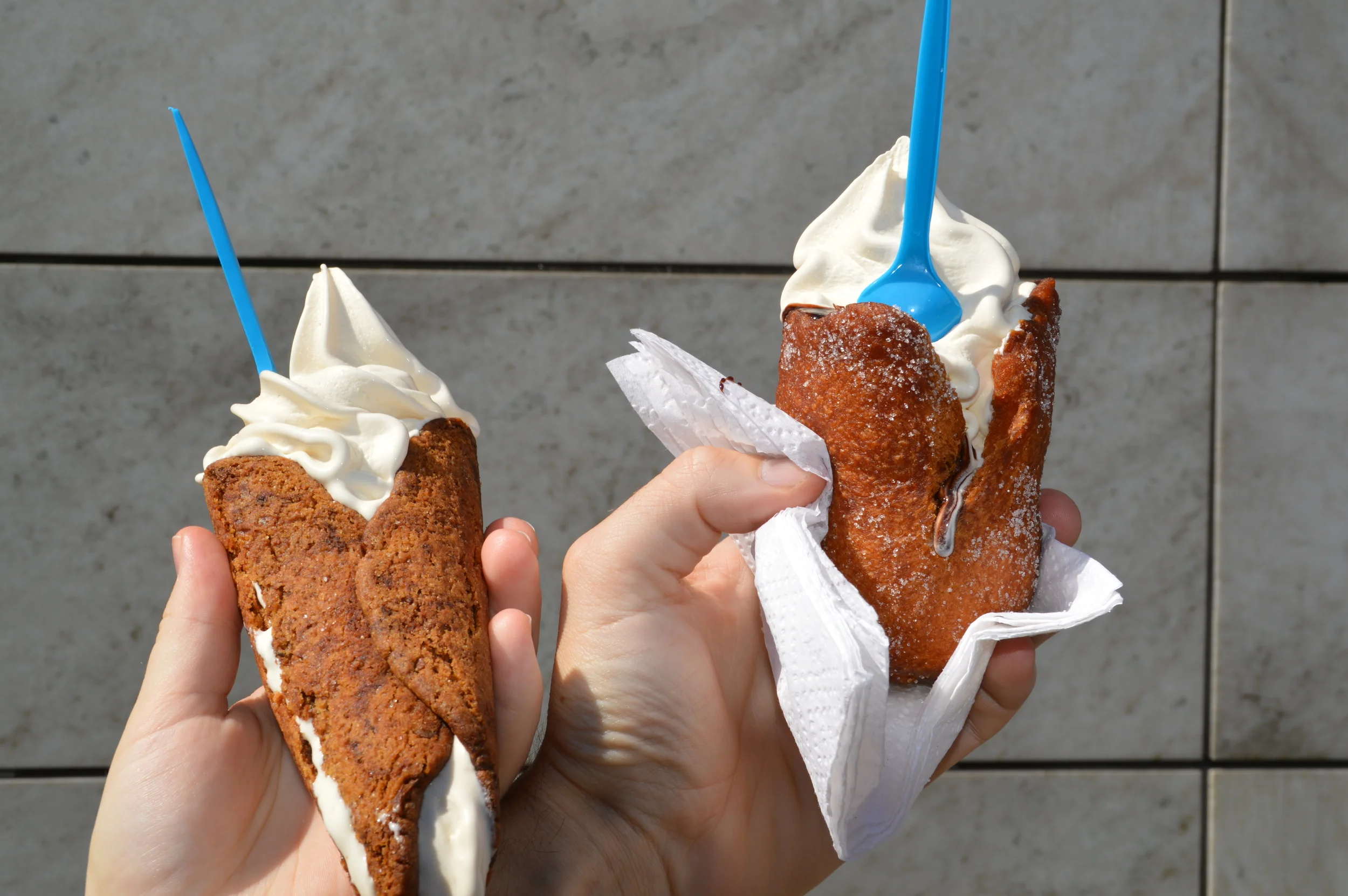 Vegan soft serve in a donut or cookie cone, from Jonsborg in Gothenburg.