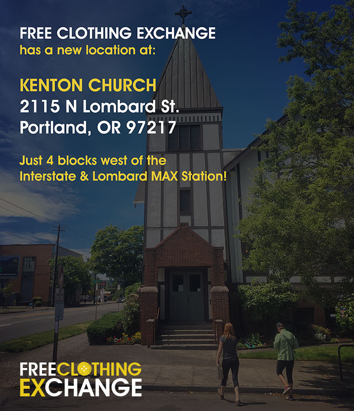 This summer's Free Clothing Exchange will be hosted at Kenton Church: 2115 N Lombard Street - 97217.