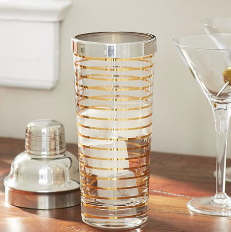 Pottery Barn Gold Stripe Shaker $40