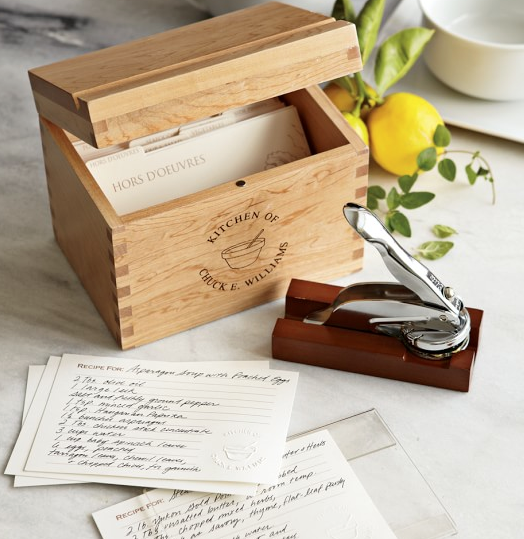 Williams Sonoma Personalized Recipe Gift Set with Embosser $70
