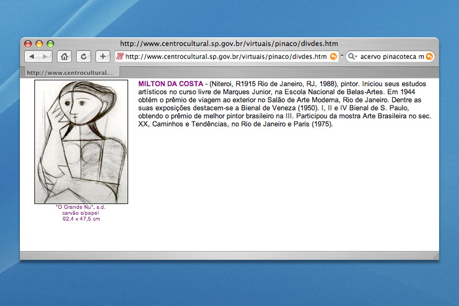   Página do site do acervo&nbsp;da Pinacoteca Municipal,&nbsp;da qual foi apropriada&nbsp;  a imagem de um dos desenhos&nbsp;representados por&nbsp;seu código binário na obra Acervo. &nbsp;  