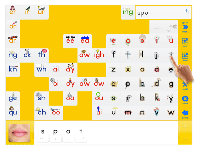 You can press this button to change the difficulty of the graphemes available to the student. 