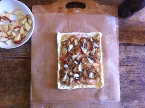 Inspired by Judy: a vegetarian spin on her Onion, Apple, and Bacon Tart