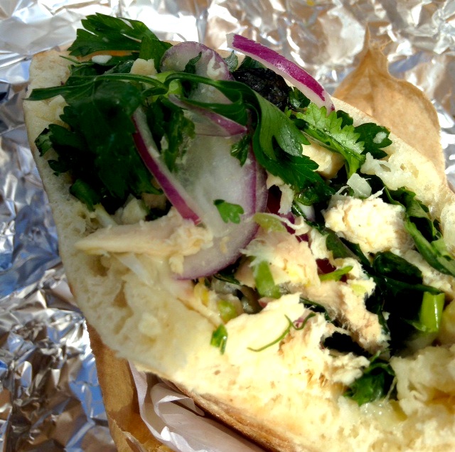 Miznon's chicken salad sandwich photo courtesy of Stacey Pedersen Keating
