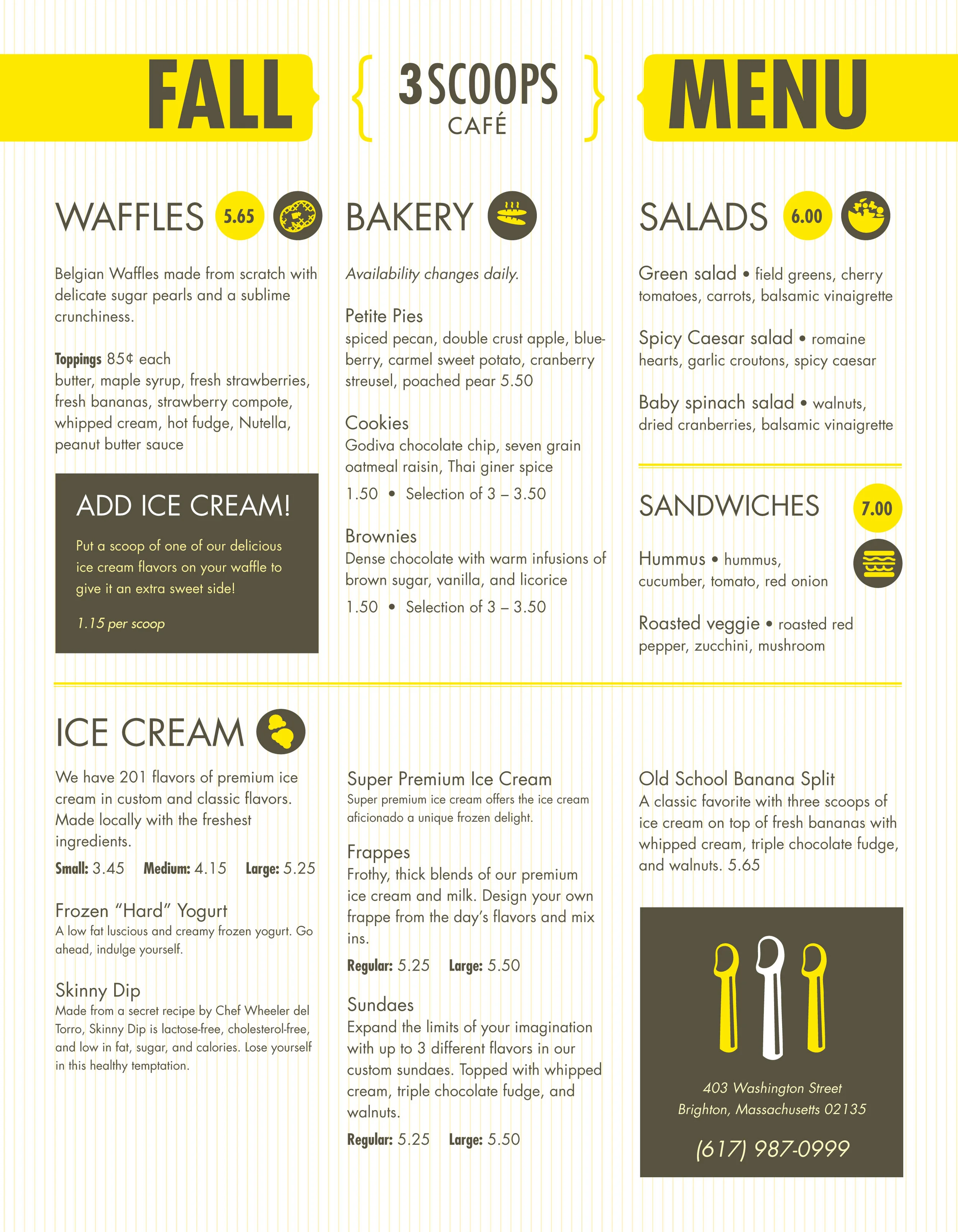 3 Scoops Boston Menu