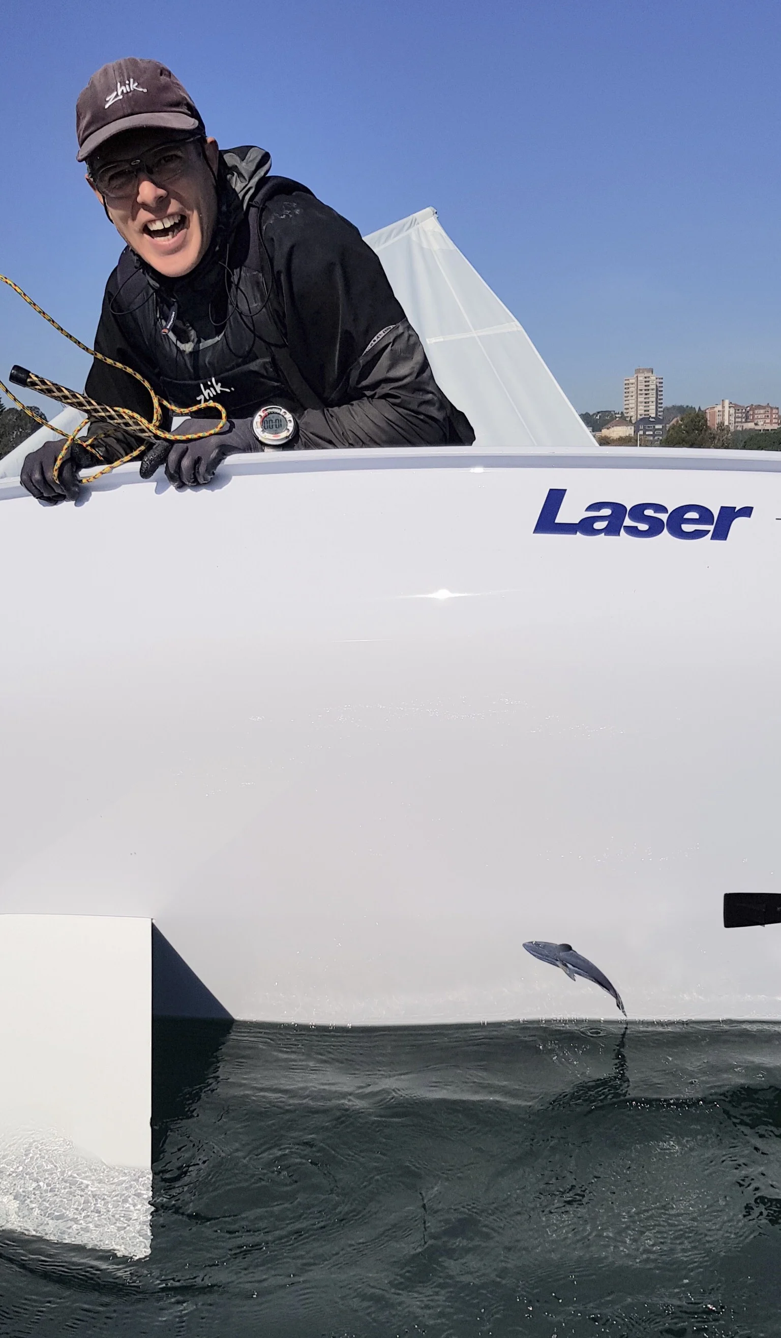Look who’s hitching a ride on the bottom of Andrew’s boat.