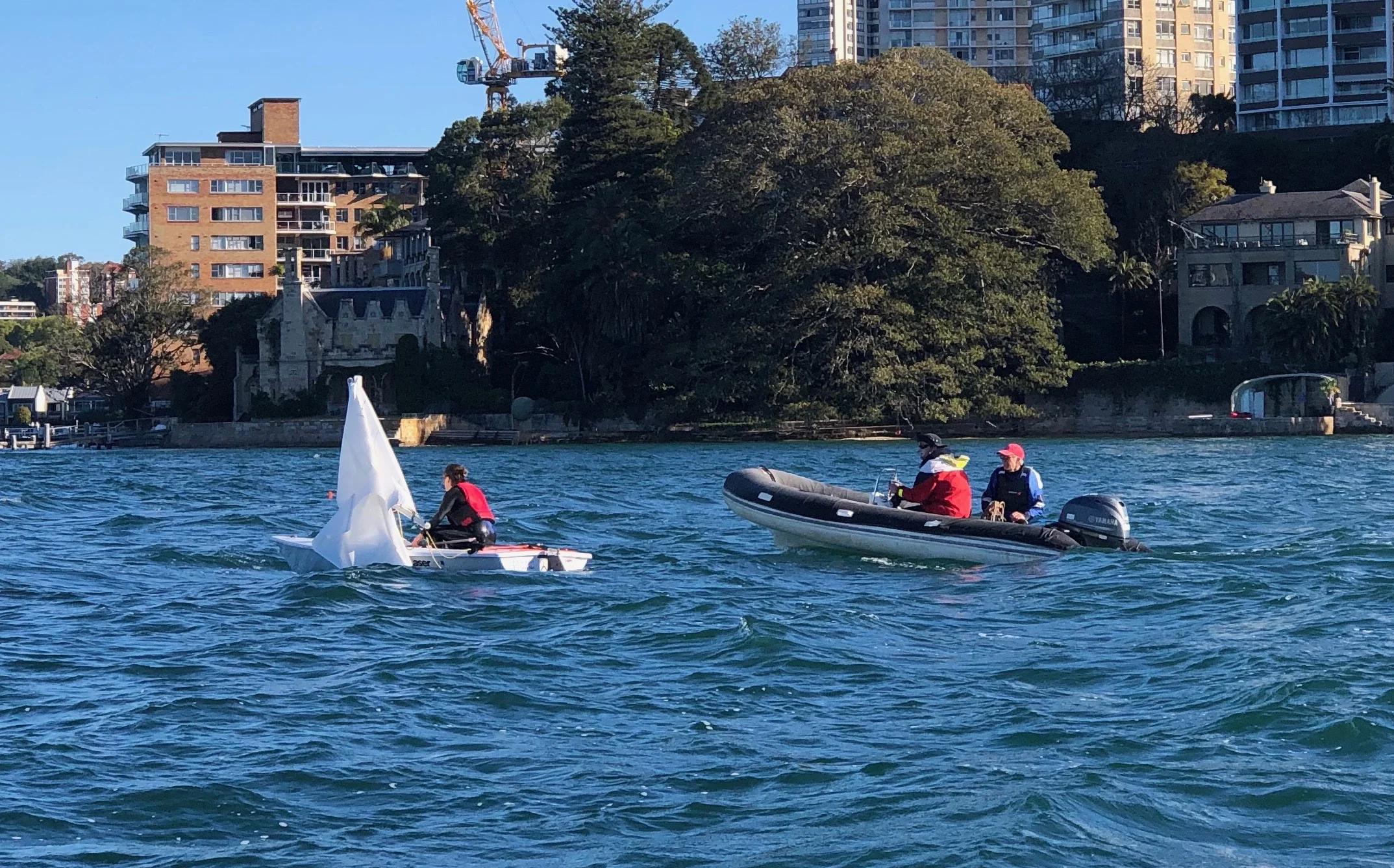 Emily started the day with the smallest sail of the fleet… and by the end of the day it was smaller yet.