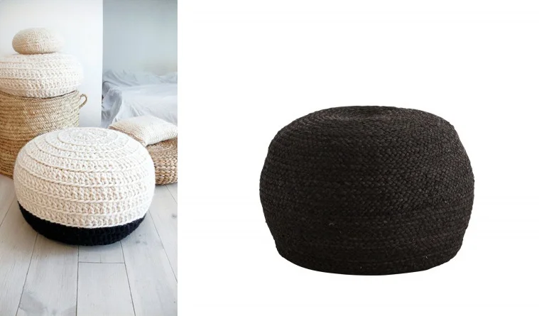 Biało-czarna pufa: etsy.com , czarne siedzisko: millihome.pl