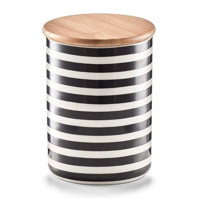 ceramiczny pojemnik stripes z bambusową pokrywką