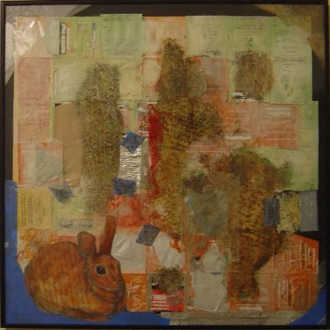   Burrow , 2009, mixed media on mat board, 20" x 20" 